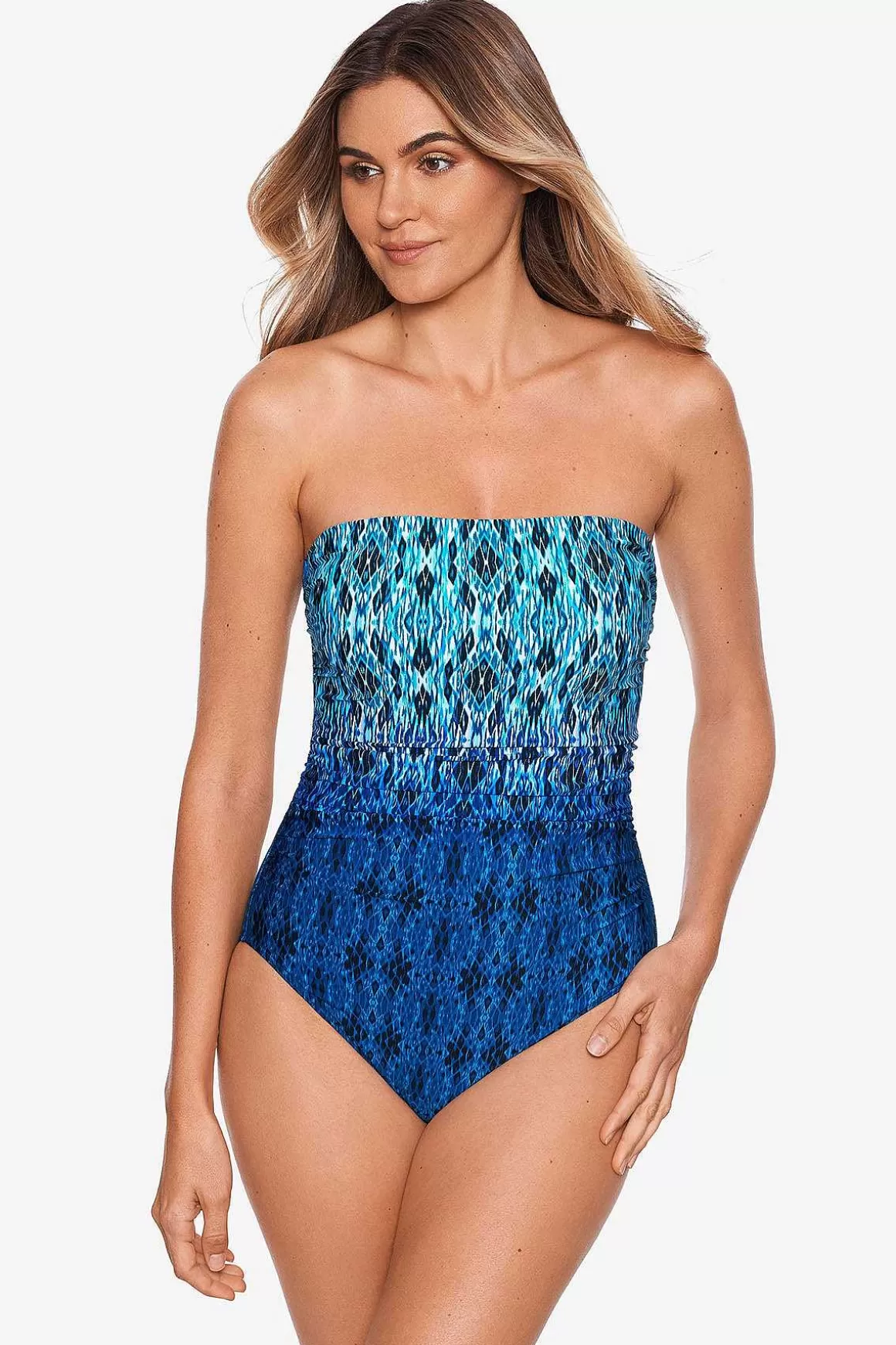 Miraclesuit Bandeau<Lang Torso Cascada Avanti Bandeau Badpak Uit Een Stuk Blauw/Multi